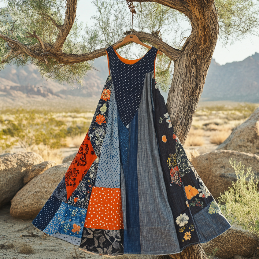 Comstylish Women's Vintage Floral With Polka Dot Art Tank Dress