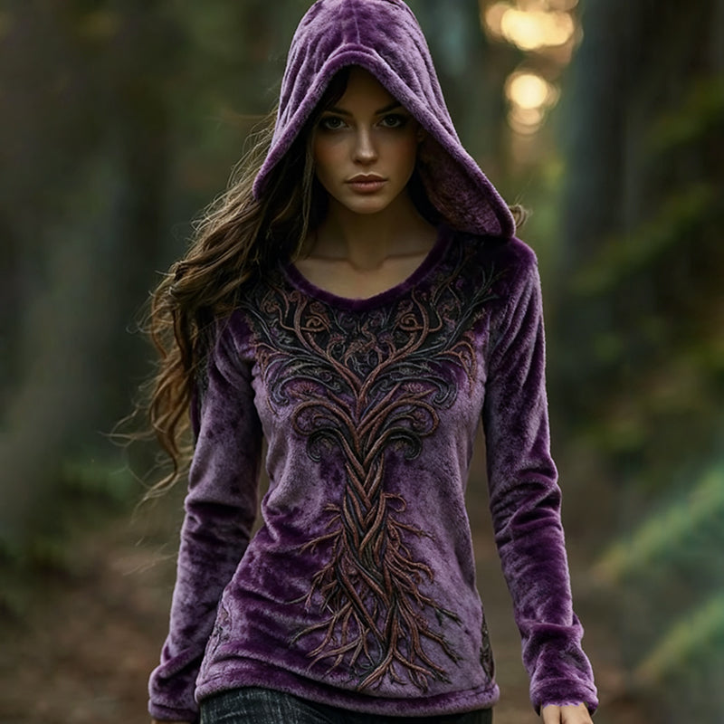 Comstylish Women's Vintage Viking Tree Pattern Plush Cozy Hoodie