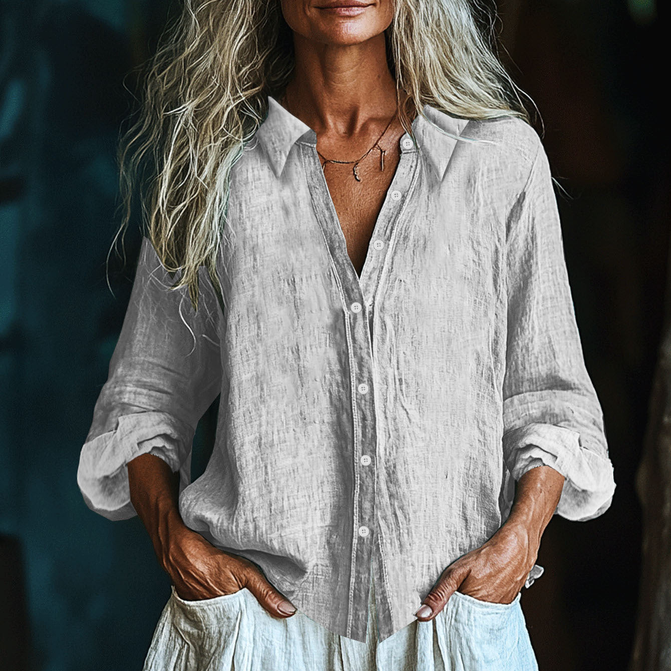 Vintage Elegant Art Linen Ruffle Shirt artswardrobe