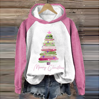 Comstylish Women's Vintage Cute Merry Christmas Tree Pattern Printed Hoodie