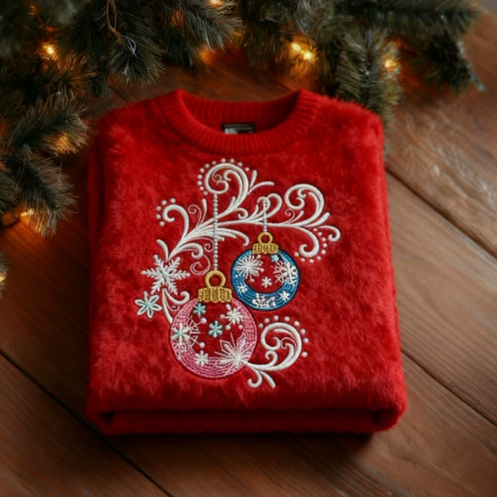 Merry Christmas Magic Christmas Lights Embroidered Round Neck Sweater artswardrobe