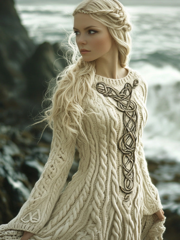 Women's Celtic Knot Long Sleeve Sweater Dress artswardrobe