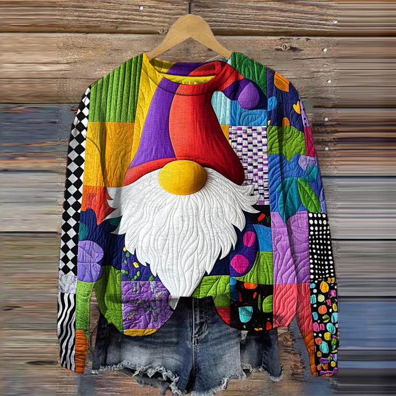 Comstylish Women's Multicolor Patchwork Art Gnome Print Casual Sweatshirt