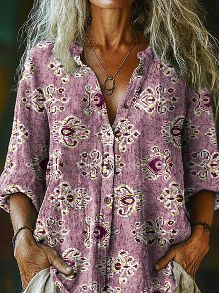 Women's Art Floral Hippie Vintage Print Long Sleeve Shirt