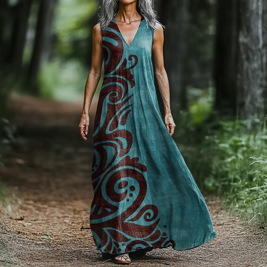 Women's Art Painting Ethnic Retro Print V-Neck Vest Dress