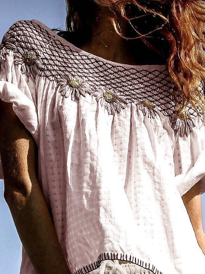 Vintage Sunflower Floral Art Cotton Linen Comfy Shirt artswardrobe