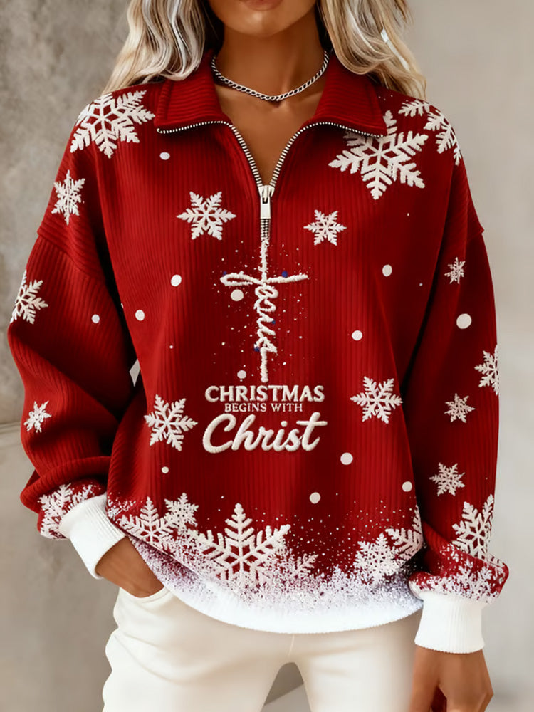 Comstylish Women's Casual Faith Print Knit Sweatshirt