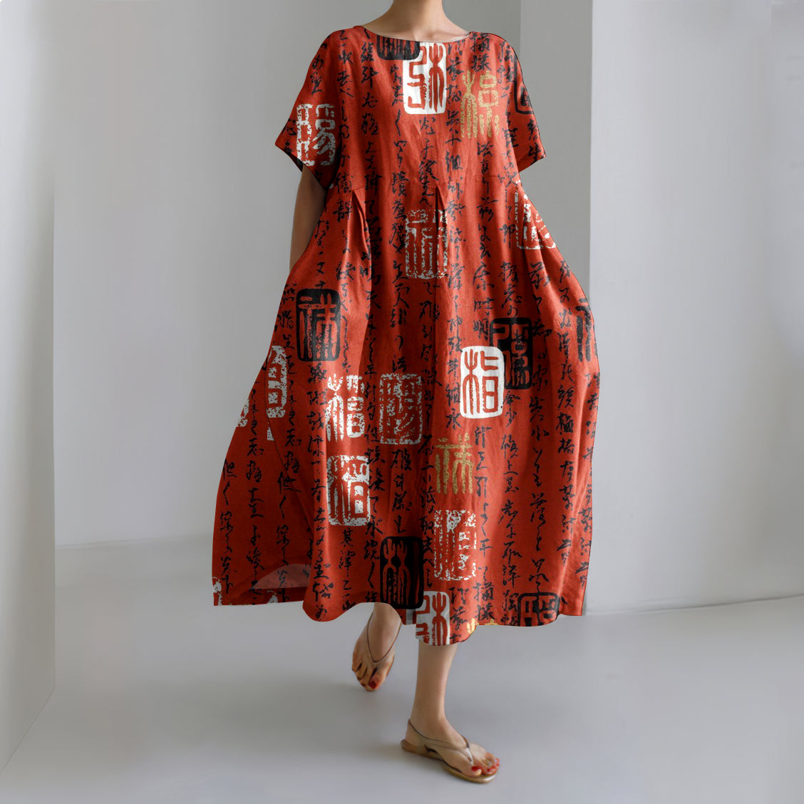 Comstylish Japanese Word Art Casual Dress