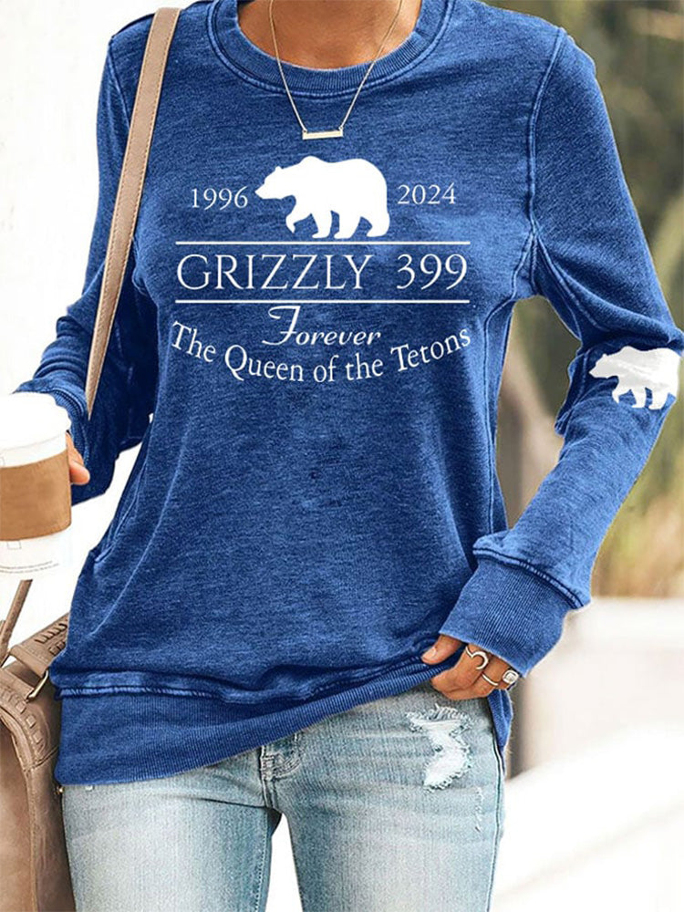 Comstylish Retro Grizzly 399 Forever The Queen Of The Tetons 1996-2024 Print Sweatshirt