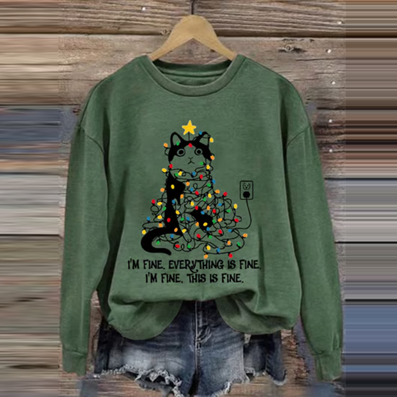 Comstylish Women's Christmas I'm Fine Everything's Fine I'm Fine And That's Fine Printed Sweatshirt
