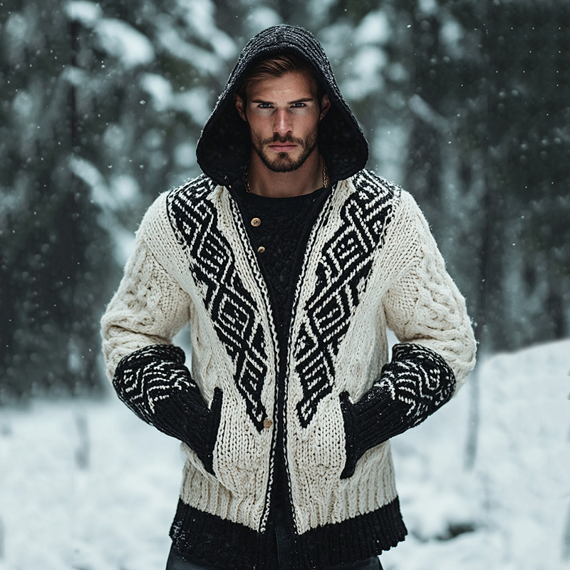 Men's Viking Art Celtic Chunky Hooded Cardigan artswardrobe