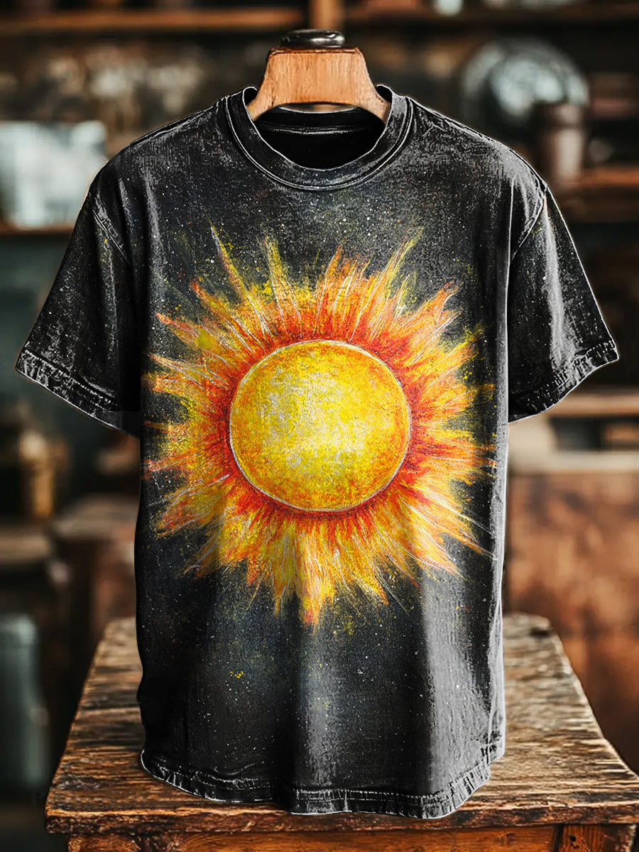 Sun Sunshine Weathered look Vintage Art Print Casual T-shirt For Men A