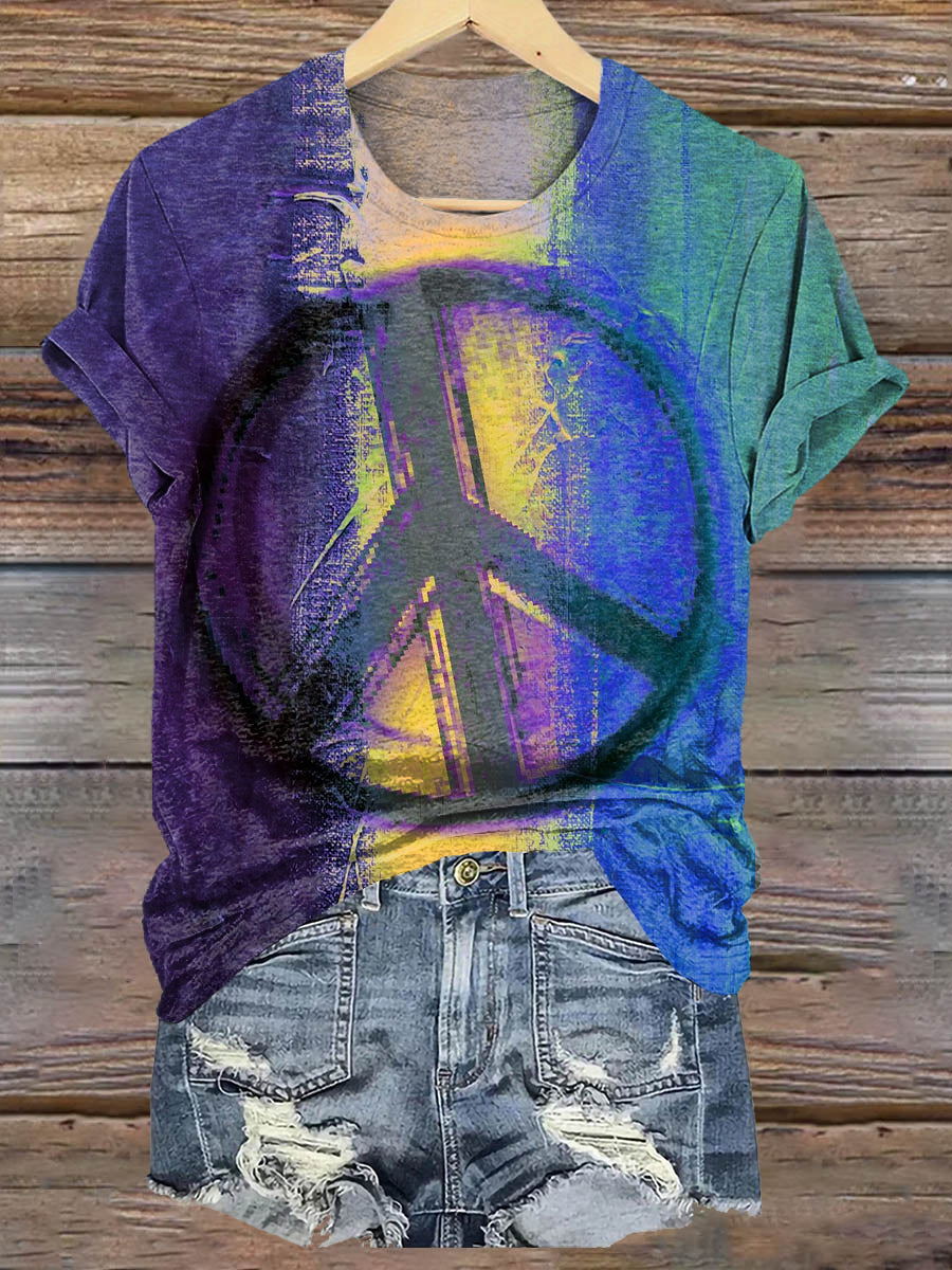 Hippie Peace Art Print Casaul Short Sleeve T-shirt