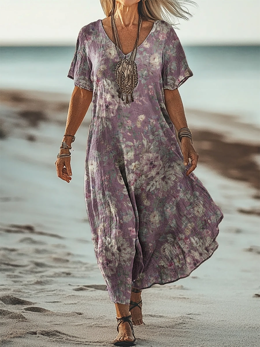 Women's Floral Print Flowy Pocket Cotton Dress