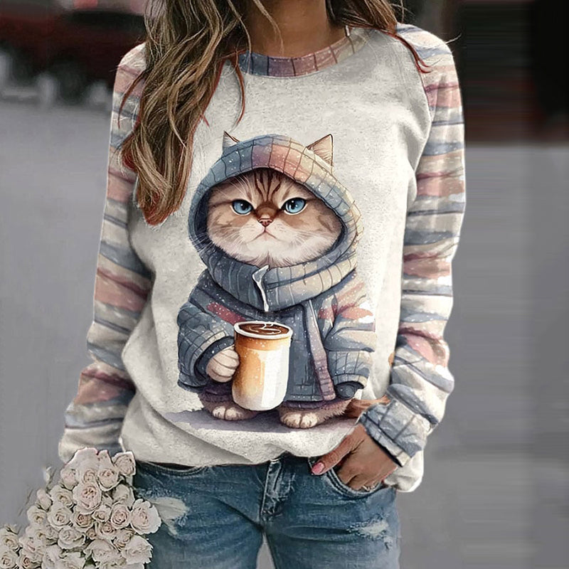 Comstylish Winter Funny Cute Wonderland Clothing Cat Print Sweatshirt