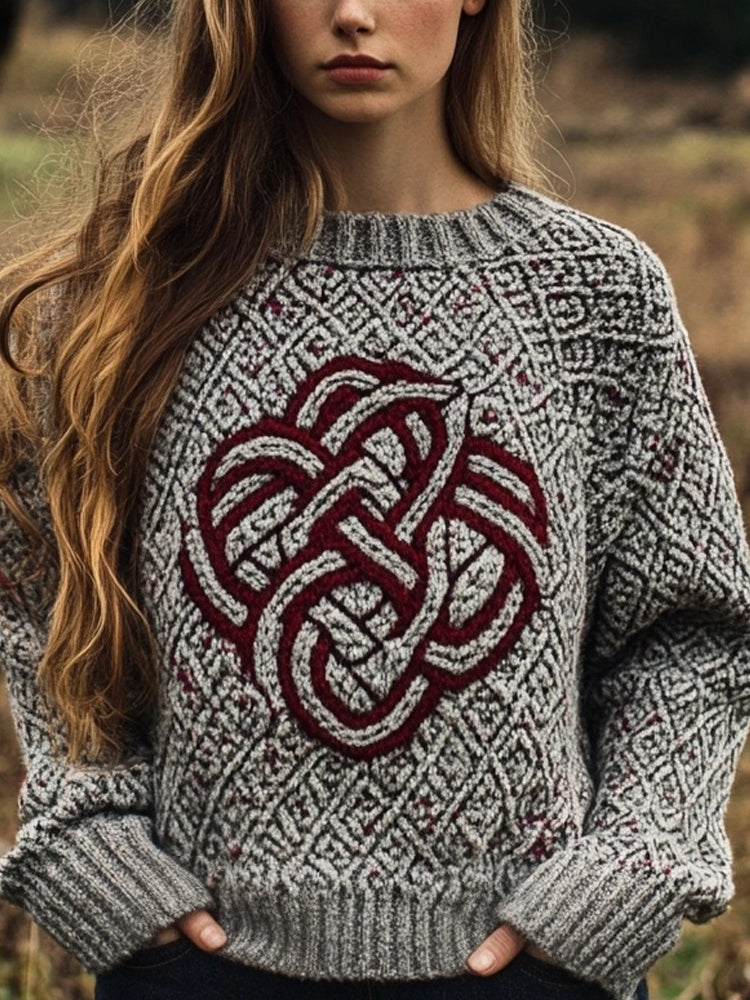 Vintage Celtic Knot Knitted Crew Neck Cozy Sweater artswardrobe