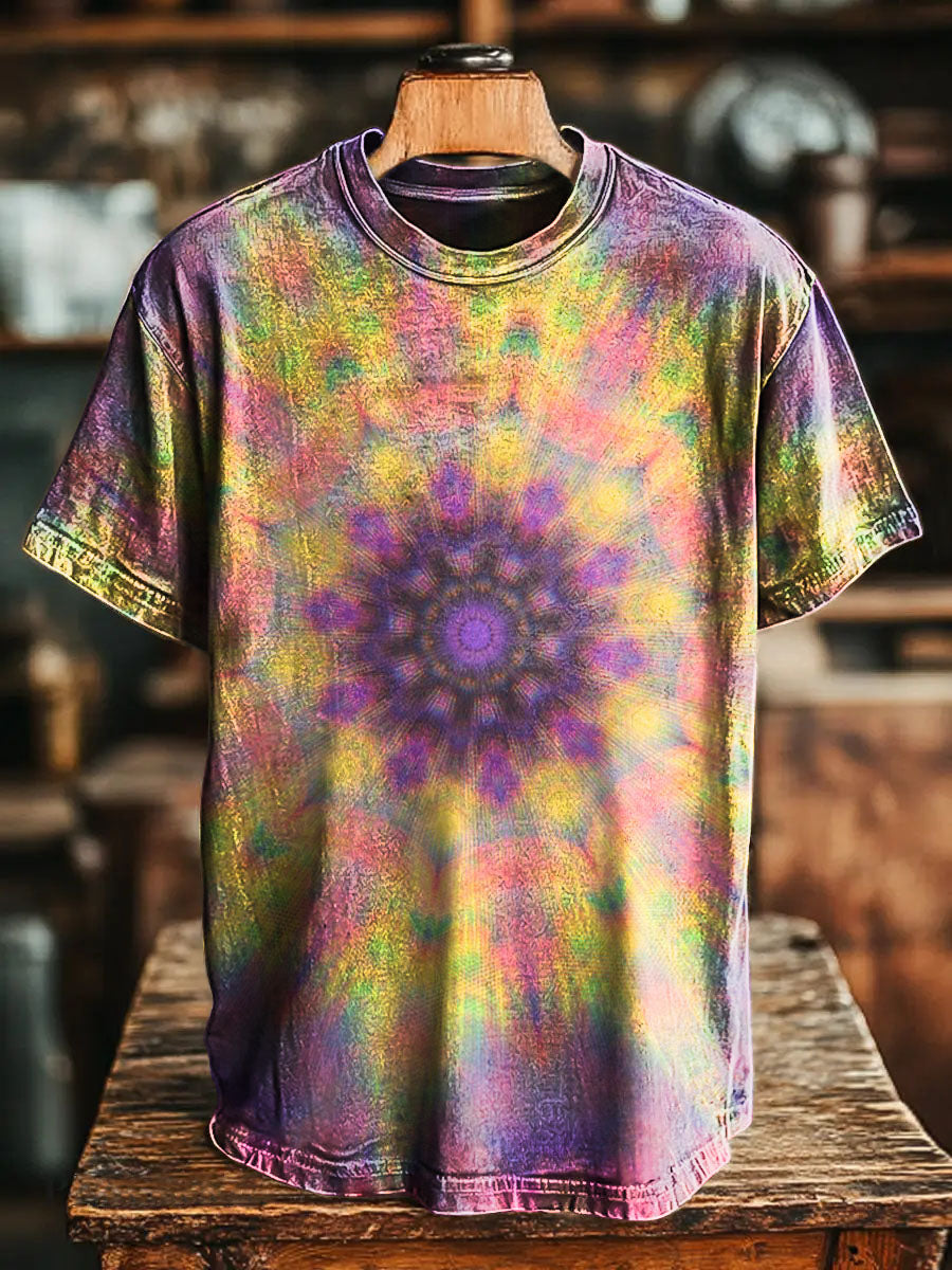 Gradation Kaleidoscope Vintage Art Print Casual T-shirt For Men And Wo