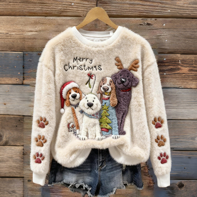 Comstylish Cute And Fun Puppy Pattern Warm Crew Neck Sweater