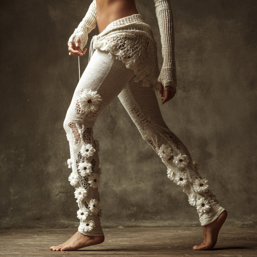 Comstylish Women's Floral And Tree Branch Hollow Embroidery Leggings