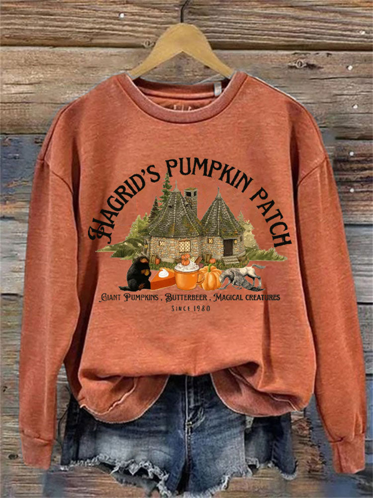 Comstylish Women's Halloween Hagrid's Pumpkin Patch Print Sweatshirt