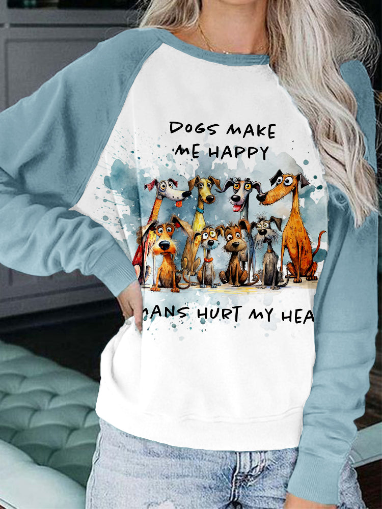 Comstylish Dog Make Me Happy Contrast Comfy Sweatshirt