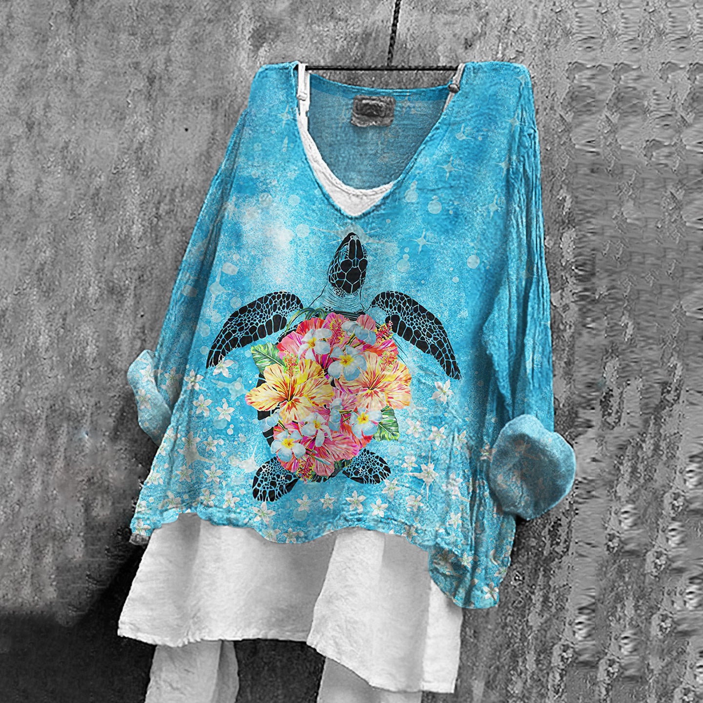 Sea Turtle Art Pattern Linen Blend Tunic artswardrobe