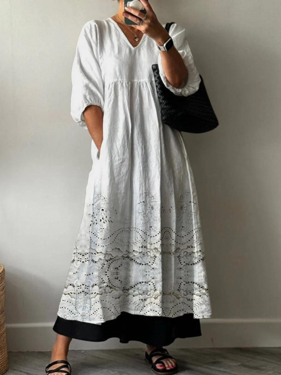 Women's Artistic Lace Floral Pattern Cotton Dress