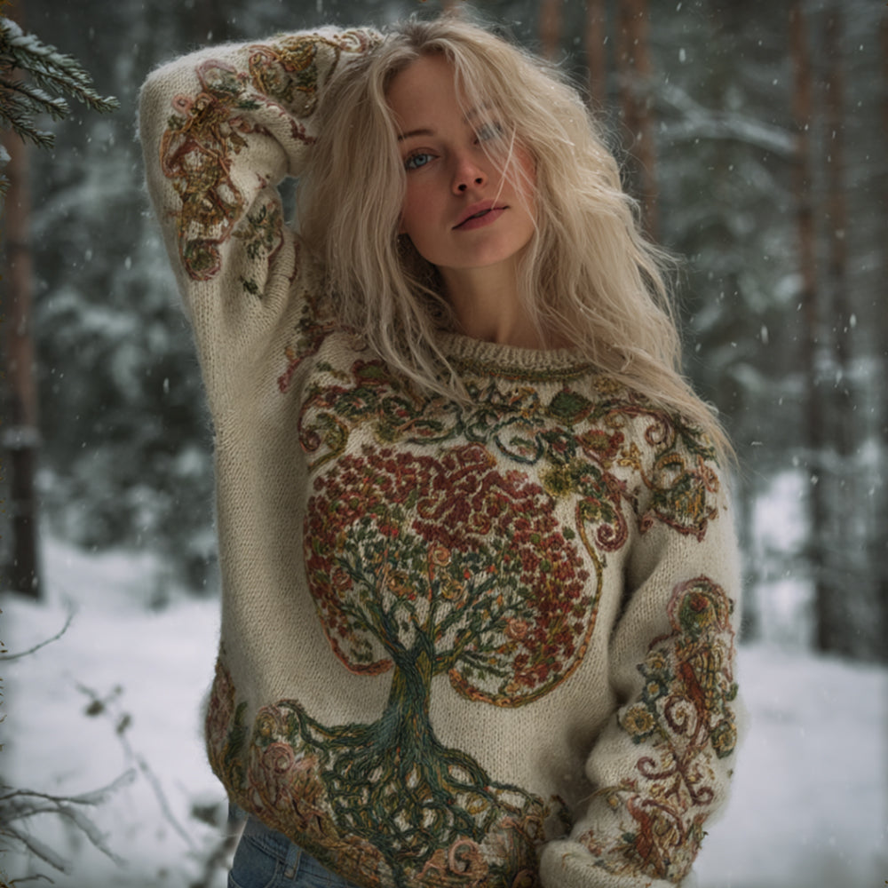 Comstylish Vintage Colorful Tree Of Life Vintage Crew Neck Sweater