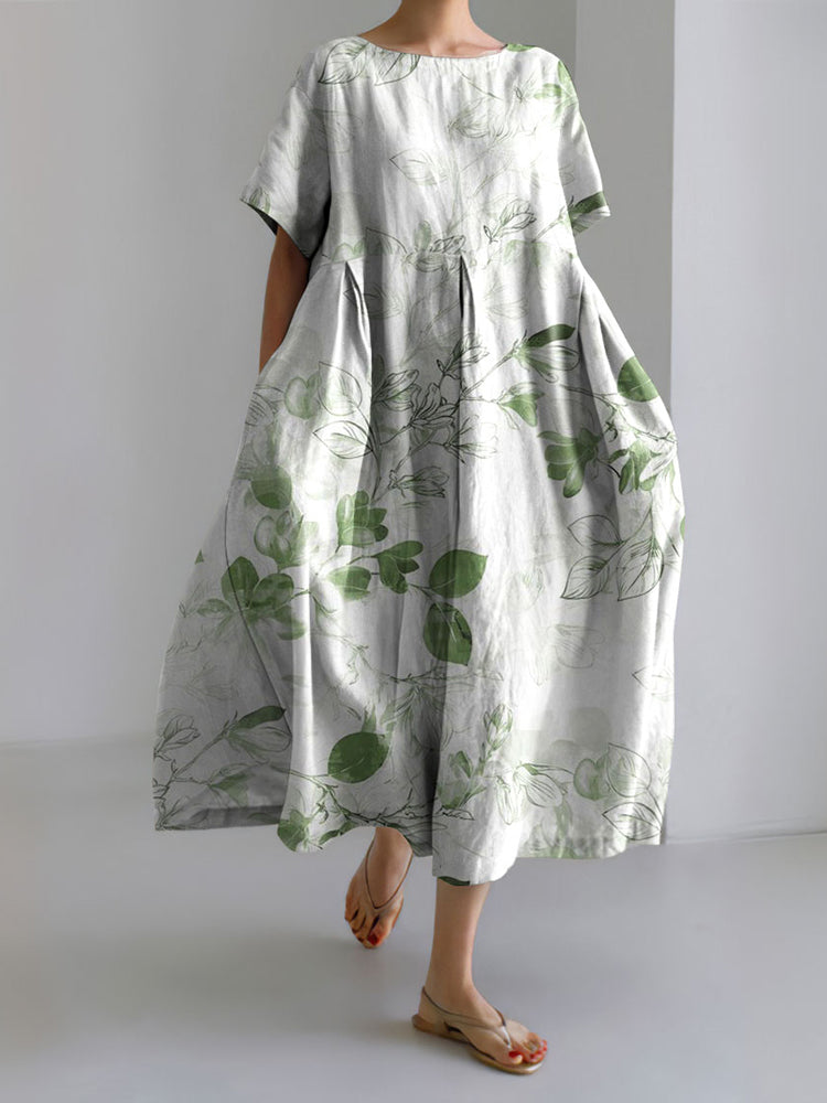 Women's Vintage Floral Art Print Midi Dress
