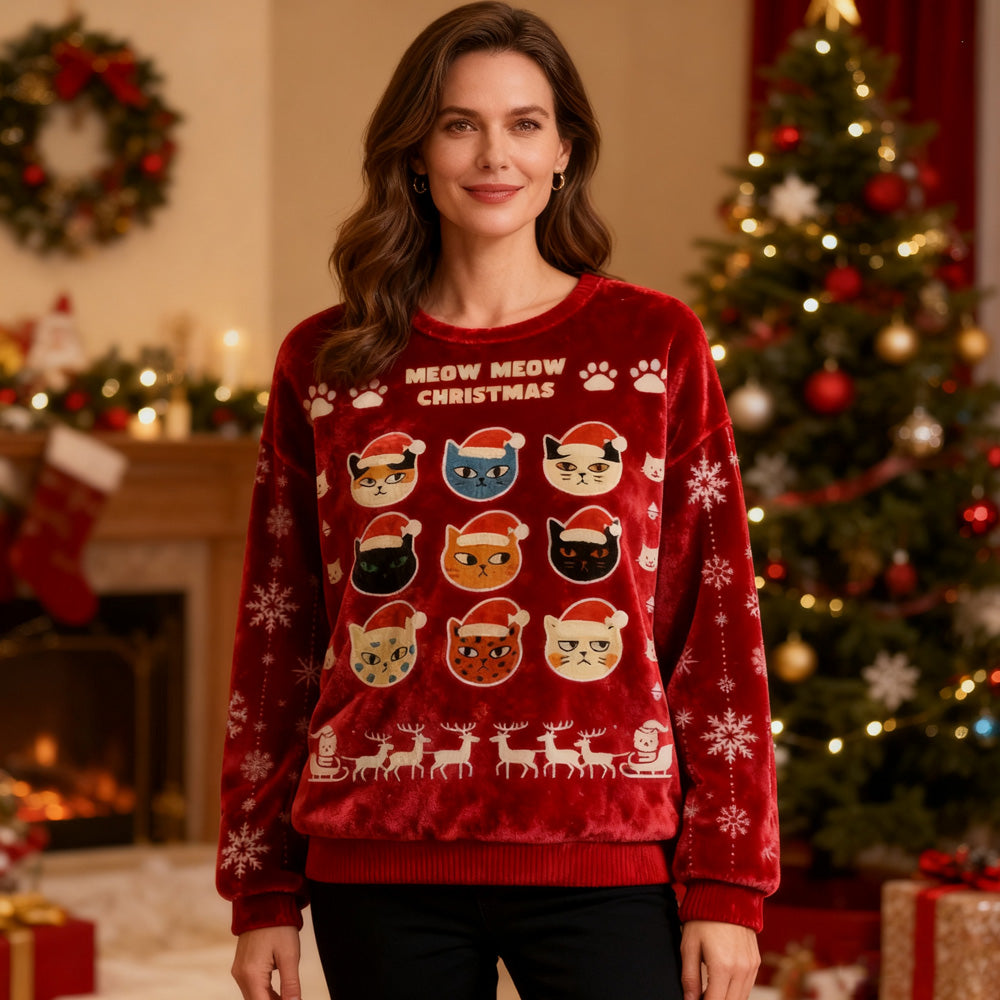 Comstylish Meow Meow Christmas Ugly Velvet Sweatshirt