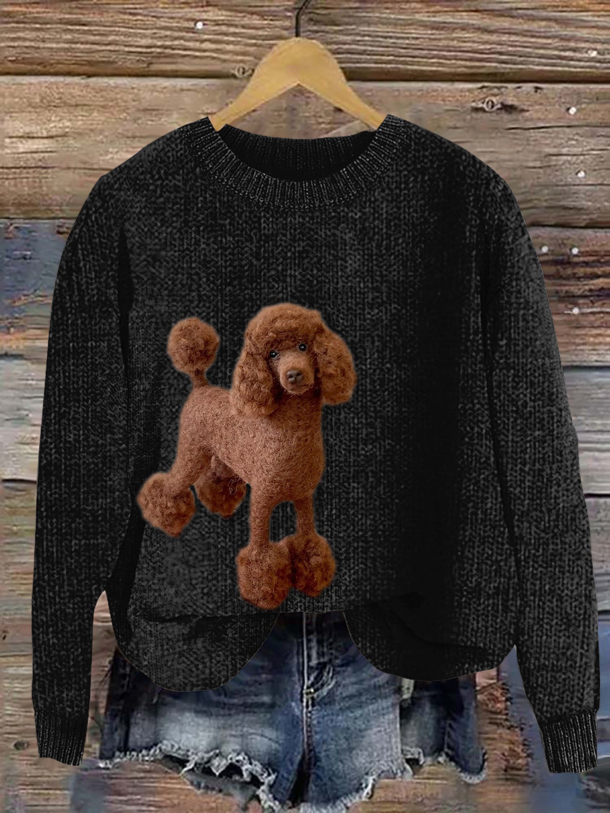 Comstylish Chocolate Poodle Felt Dog Art Cozy Sweater