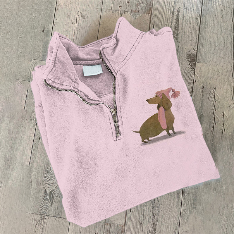 Comstylish Vintage Christmas Dachshund Art Print Casual Sweatshirt
