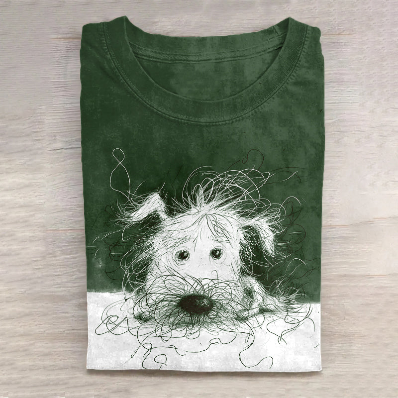 Comstylish Cute Dog Scrawled Puppy Art Print Casual Short Sleeve T-Shirt