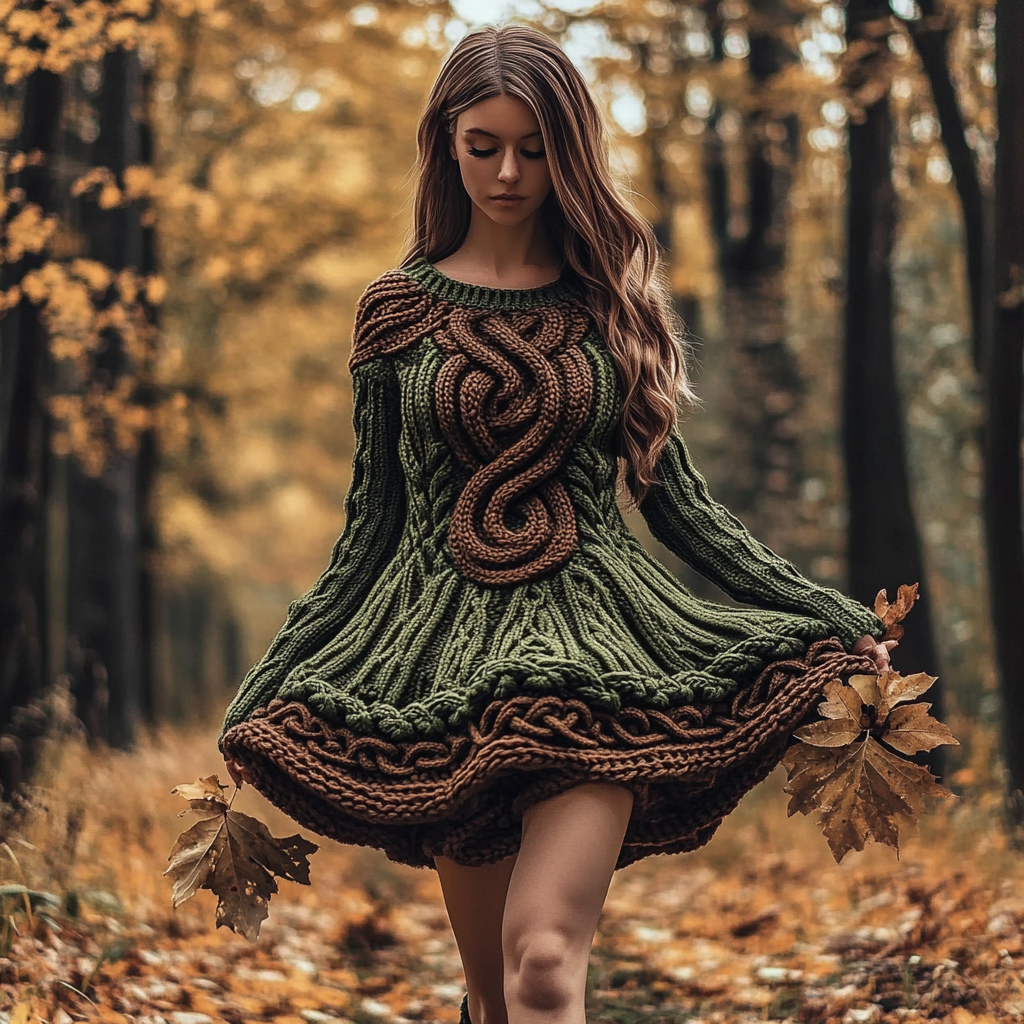 Women's Celtic Knot Ombre Knit Sweater Dress artswardrobe
