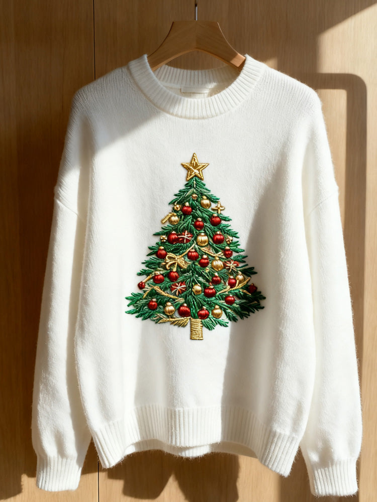 Women's Christmas Art Print Casual Sweater artswardrobe