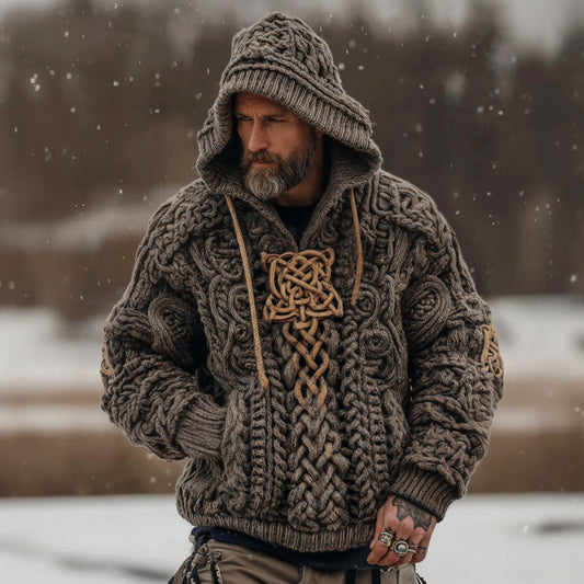 Men's Retro Celtic Knot Hooded Knit Sweater elevenforest