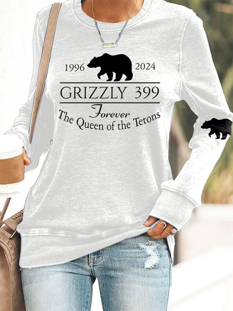 Comstylish Retro Grizzly 399 Forever The Queen Of The Tetons 1996-2024 Print Sweatshirt