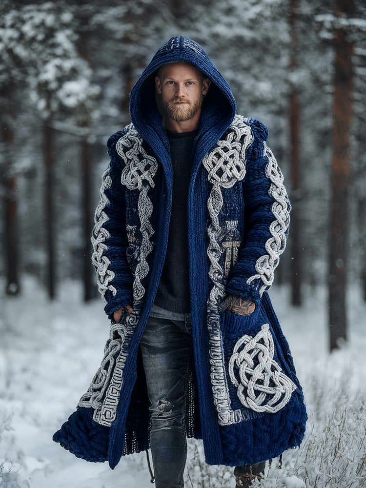 Men's Viking Intricate Celtic Knot Colorblock Pocket Mid-length Cardigan Sweater artswardrobe