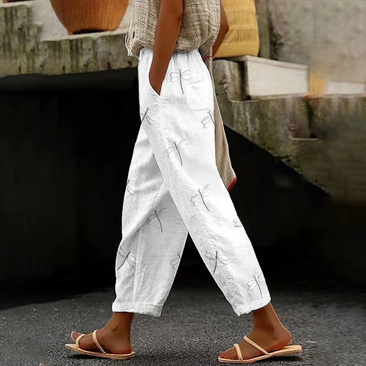 Comstylish Women'S Vintage Dragonfly Embroidery Art Casual Pants