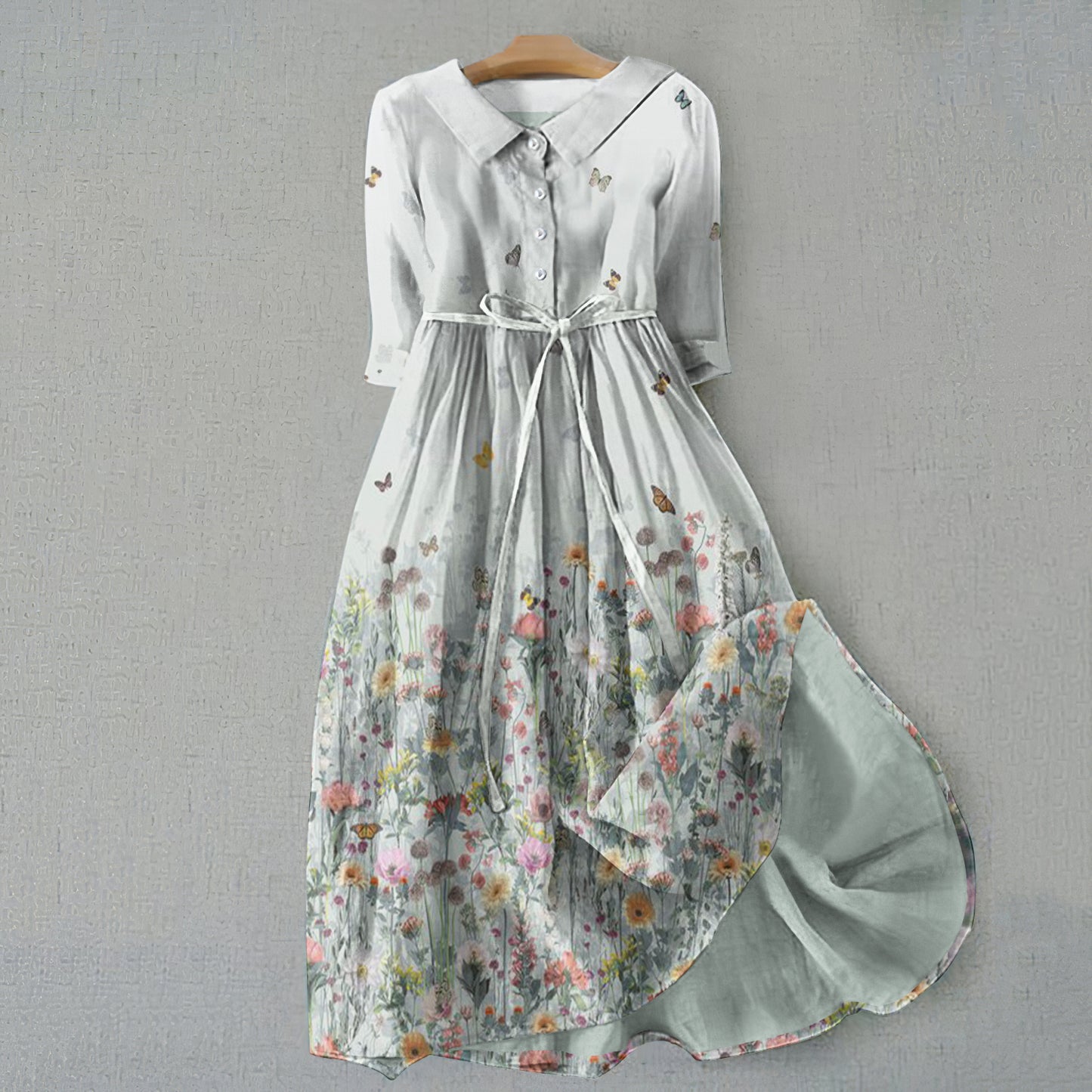 Comstylish Retro Flowers And Butterflies Graphics Print Lace-Up Dress