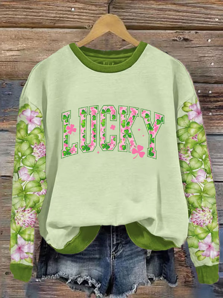 Comstylish Women's St.partricks Day Lucky Shamrock Printed Sweatshirt