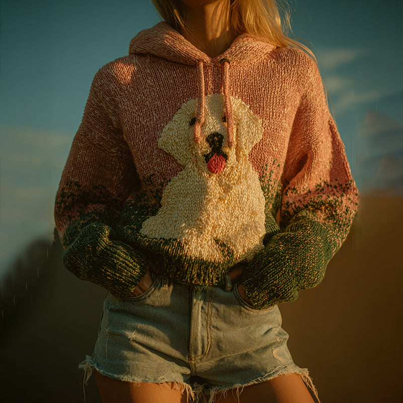 Classic Fuzzy Labradoodle Dog Felt Cozy Knit Hooded Sweater artswardrobe