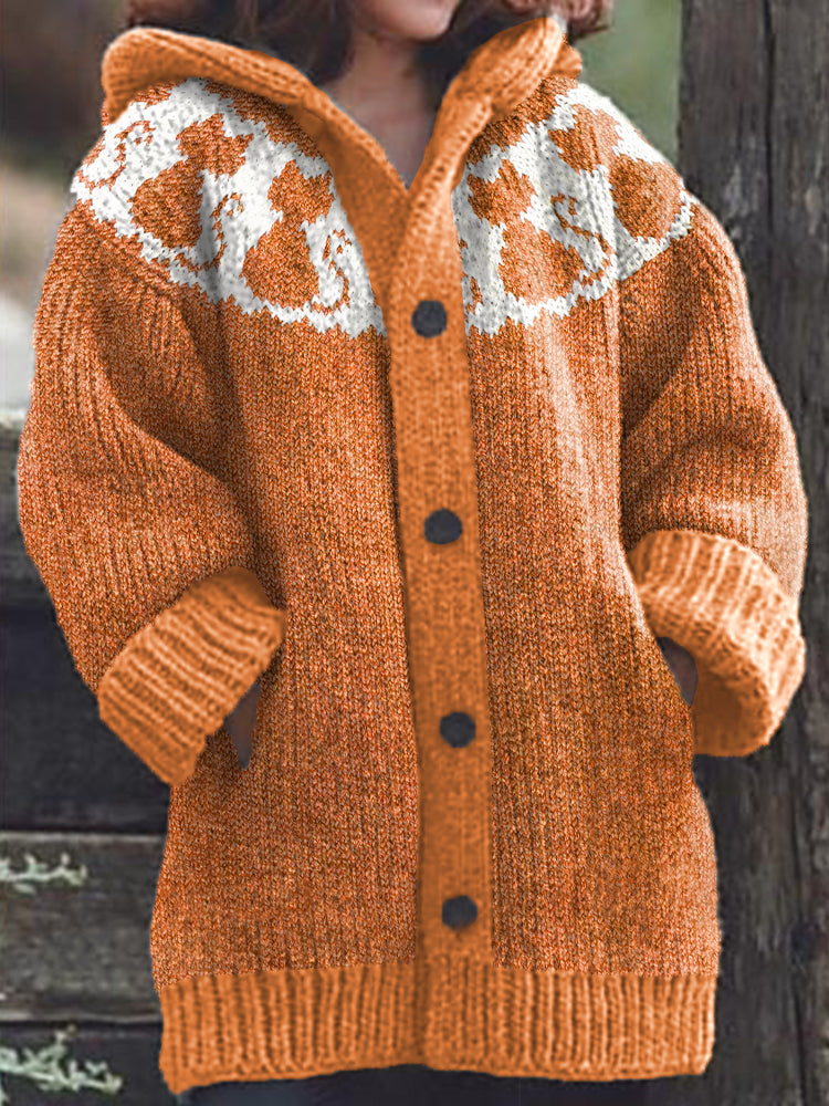 Cute Cats Pattern Cozy Knit Hooded Cardigan elevenforest