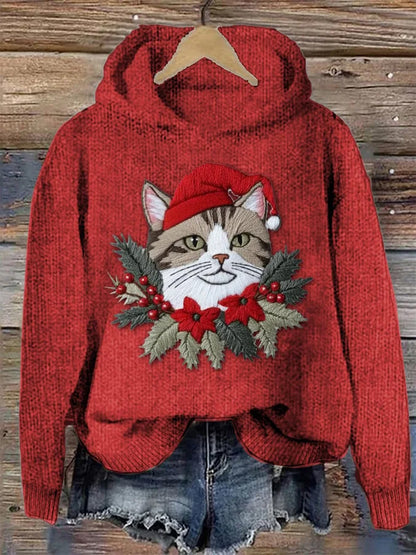Comstylish Women's Christmas Cute Pet Cat Printed Hoodie