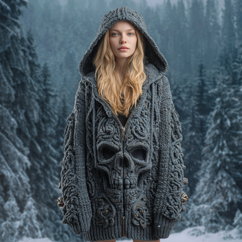 Halloween Theme Viking Style Lady Thick Sweater Coat artswardrobe