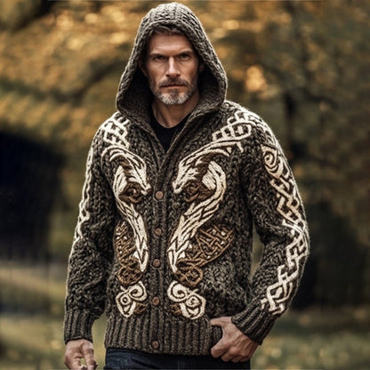 Men's Viking Wolf Celtic Chunky Hooded Cardigan artswardrobe