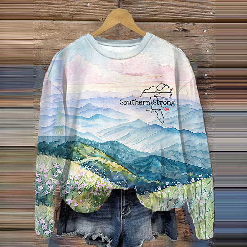 Comstylish Women's Hurricane Appalachian Mountains Nc Watercolor Art Southern Strong Printed Sweatshirt