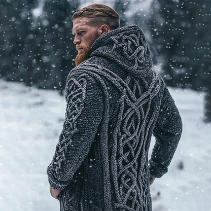 Men's Viking Tribal Celtic Inspired Chunky Knit Hooded Cardigan artswardrobe