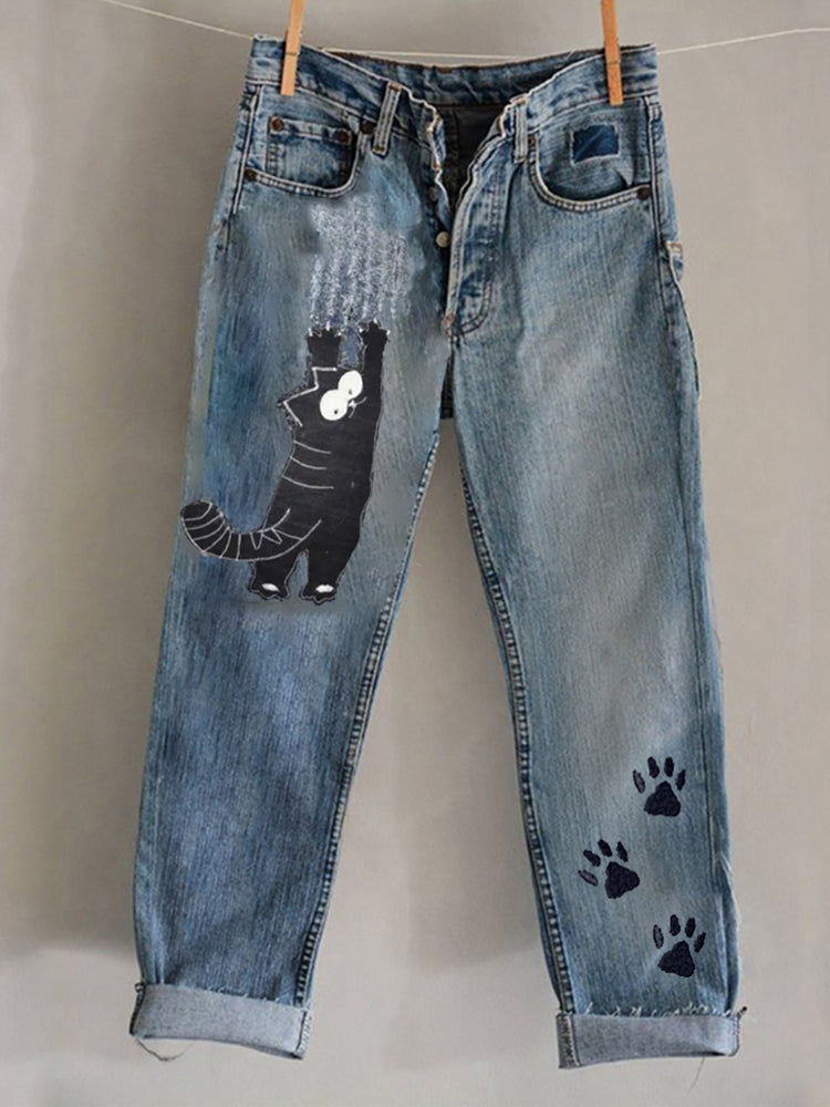 Comstylish Women's Startled Cat-cat Vintage Jeans