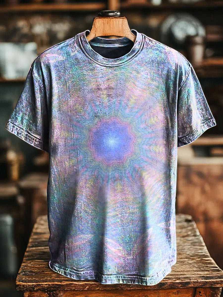 Purple and blue Kaleidoscope Vintage Art Print Casual T-shirt For Men
